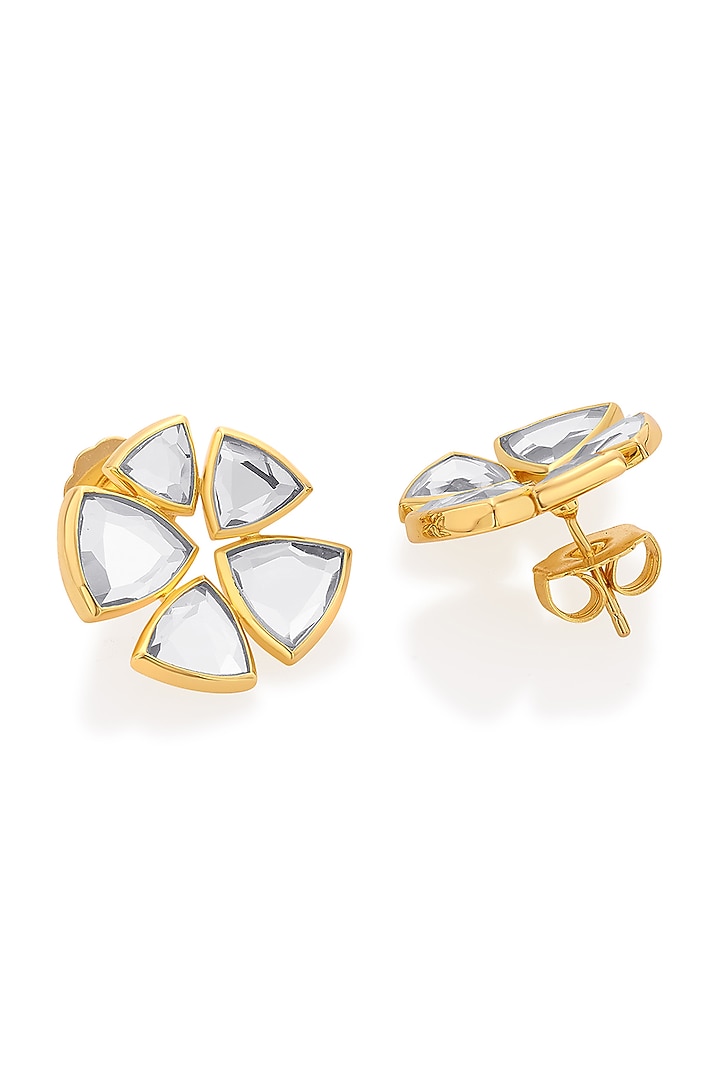 Gold Finish Mirror Stud Earrings by Isharya at Pernia's Pop Up Shop
