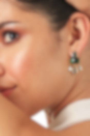 Gold Finish Mirror & Hydro Emerald Stud Earrings by Isharya at Pernia's Pop Up Shop