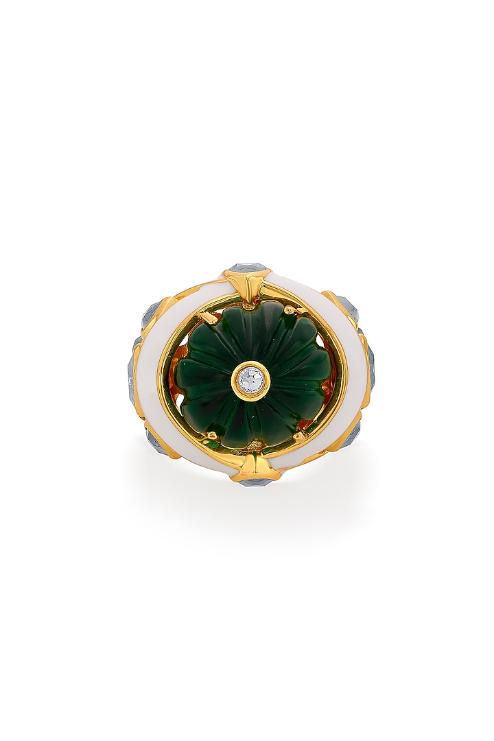 Gold Finish Hydro Emerald Statement Ring by Isharya at Pernia's Pop Up Shop