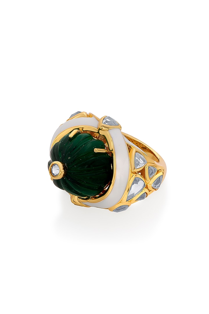 Gold Finish Hydro Emerald Statement Ring by Isharya at Pernia's Pop Up Shop