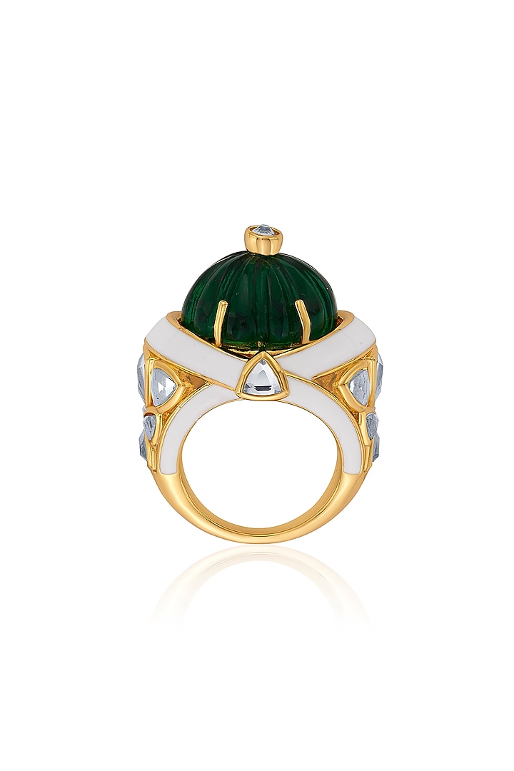Gold Finish Hydro Emerald Statement Ring by Isharya at Pernia's Pop Up Shop