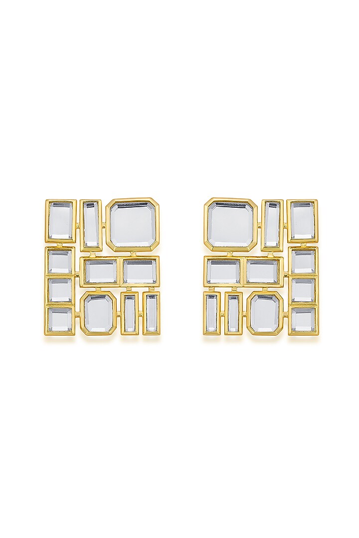 Gold Finish Square Stud Earrings by Isharya at Pernia's Pop Up Shop