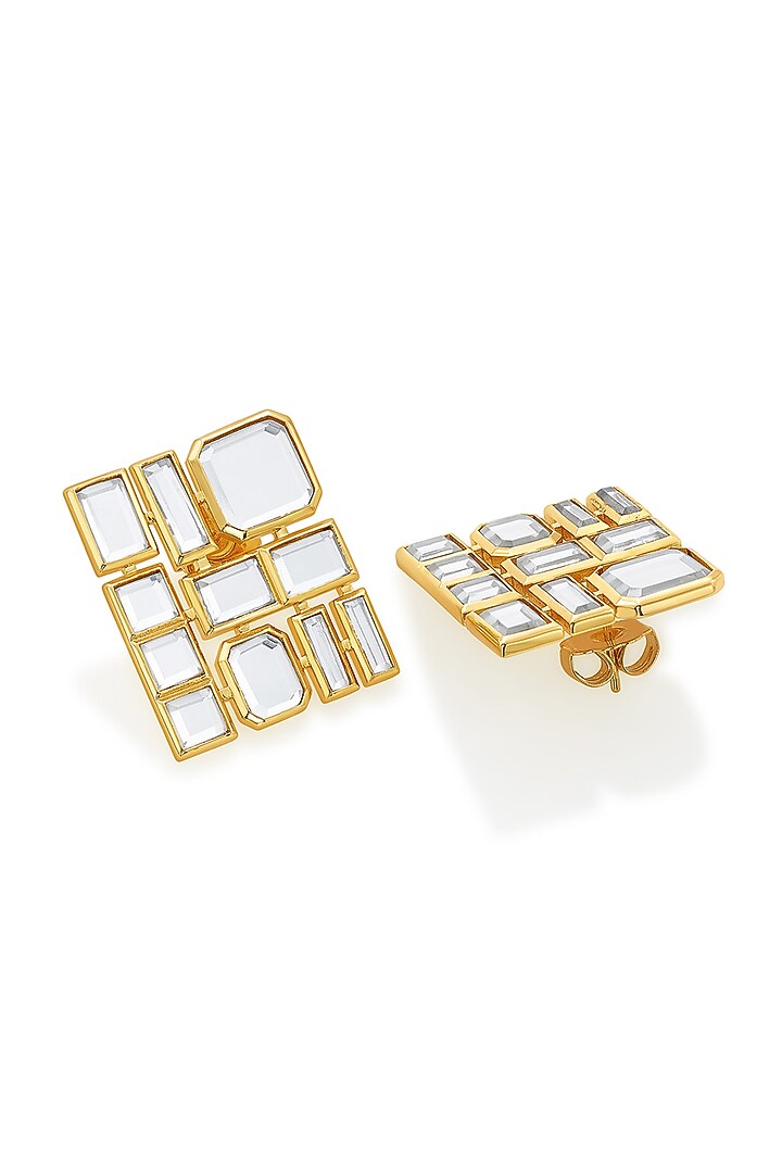 Gold Finish Square Stud Earrings by Isharya at Pernia's Pop Up Shop