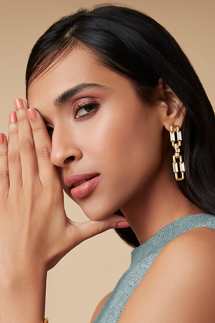 Gold Finish Elongated Link Hoop Earrings by Isharya at Pernia's Pop Up Shop