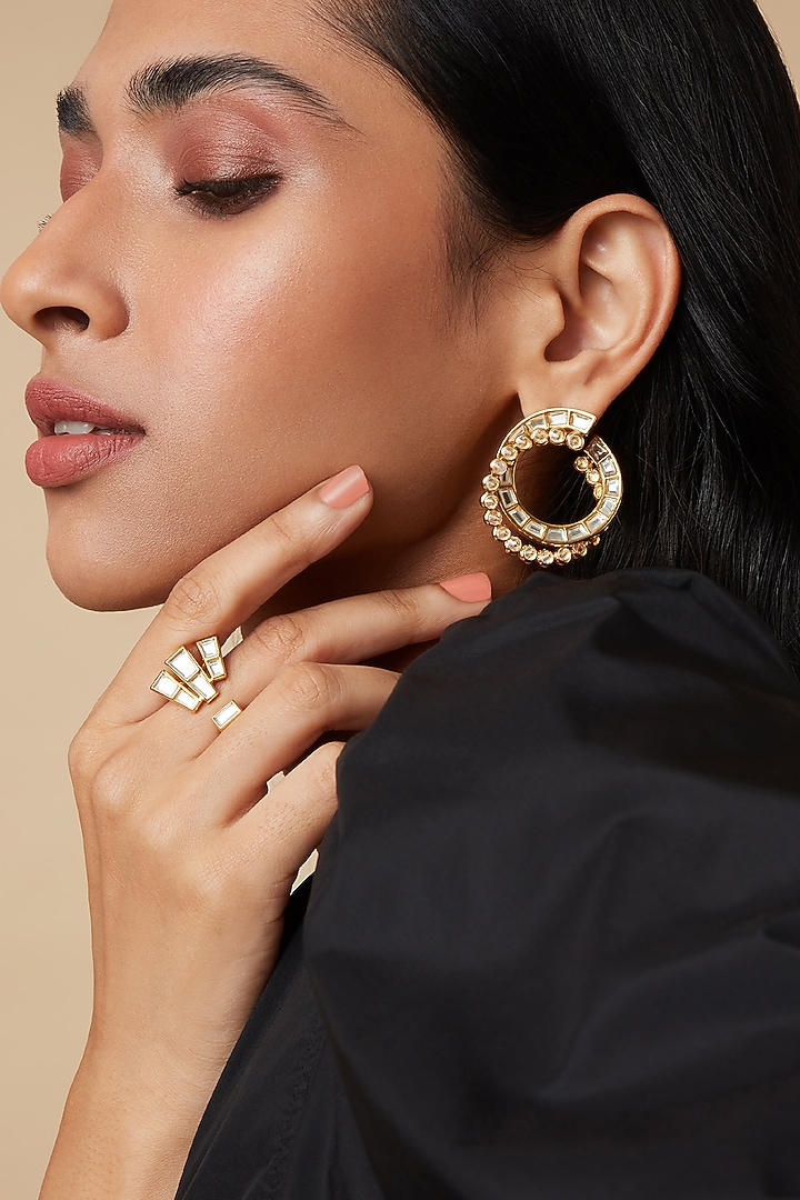 Gold Finish Swarovski Crystals Disc Earrings by Isharya at Pernia's Pop Up Shop