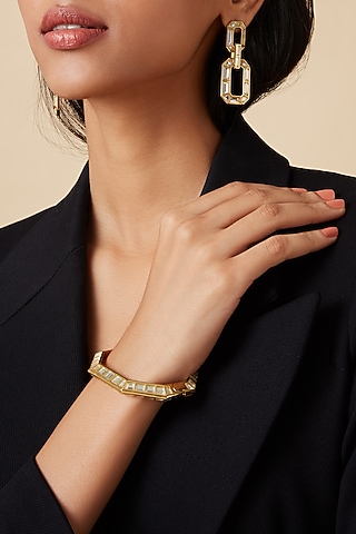 Gold Finish Hexagonal Bangle by Isharya