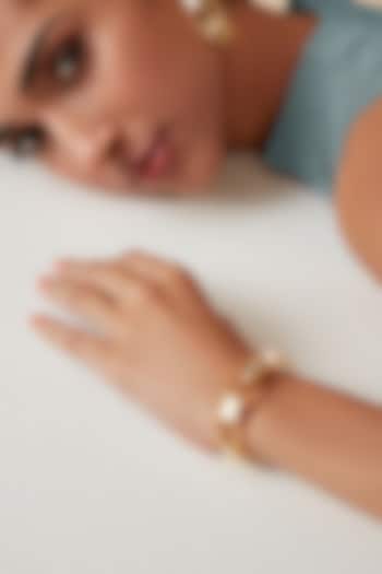 Gold Finish Hand-Cut Polki Mirror Cuff by Isharya at Pernia's Pop Up Shop