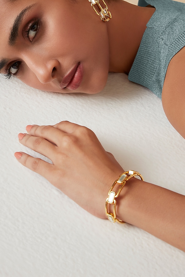 Gold Finish Hand-Cut Polki Mirror Cuff by Isharya at Pernia's Pop Up Shop