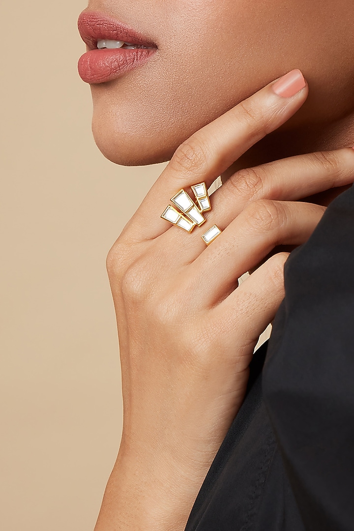 Gold Finish Hand-Cut Polki Mirror Ring by Isharya at Pernia's Pop Up Shop