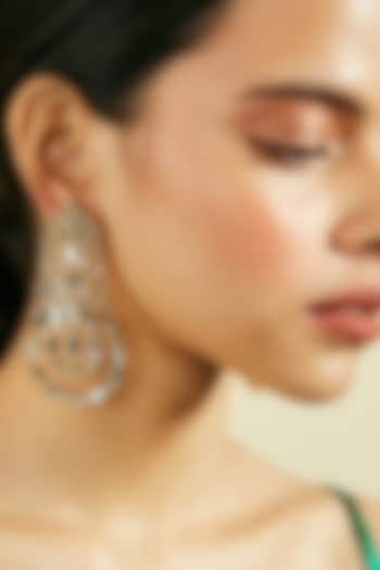 White Finish Marquise Mirror Chandelier Earrings by Isharya