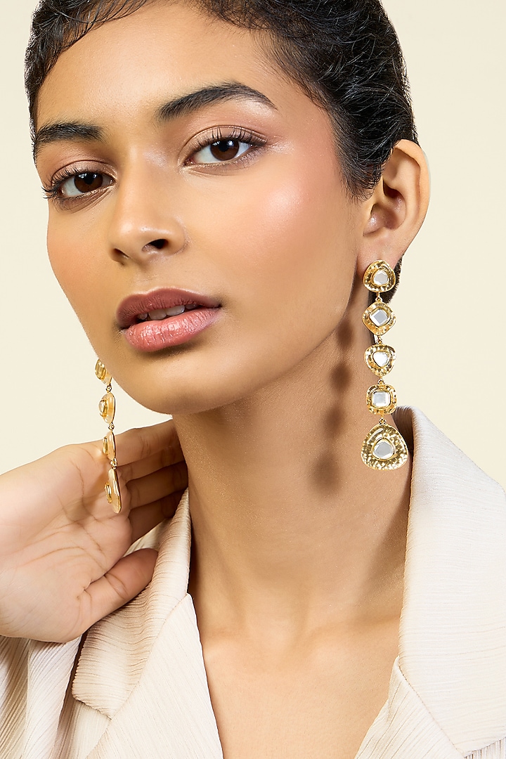 Gold Plated Resin & Mirror Dangler Earrings by Isharya at Pernia's Pop Up Shop