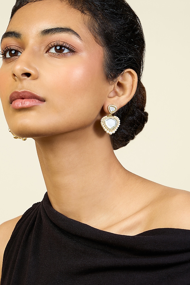 Gold Plated Pearl & Mirror Dangler Earrings by Isharya at Pernia's Pop Up Shop