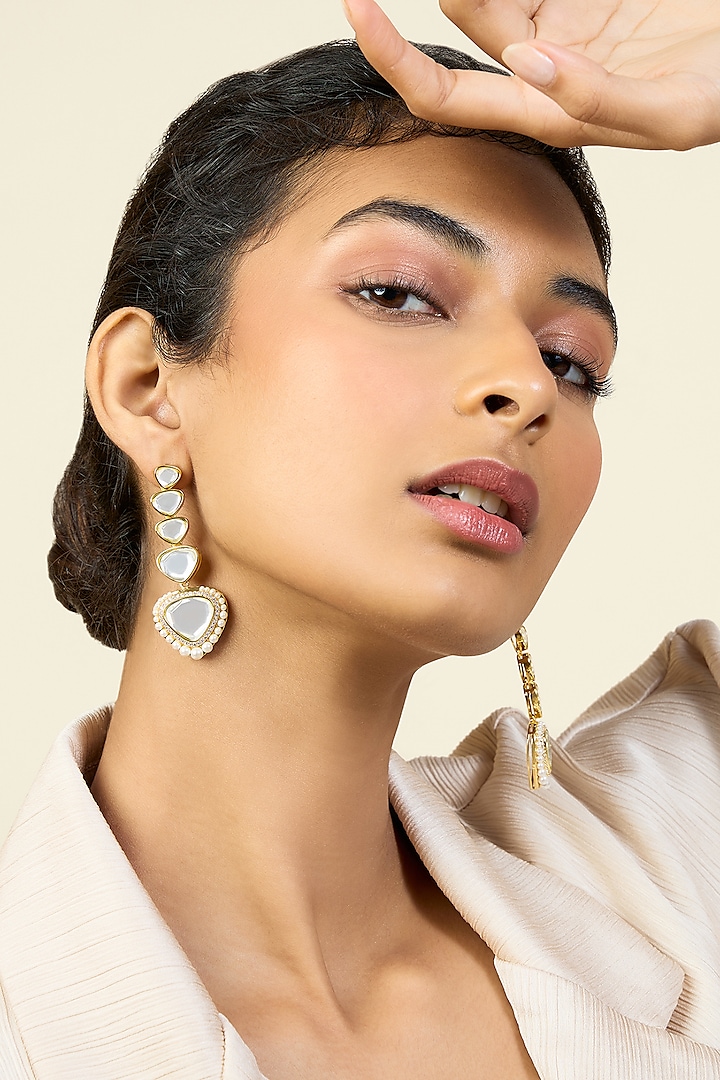 Gold Plated Pearl & Mirror Dangler Earrings by Isharya at Pernia's Pop Up Shop