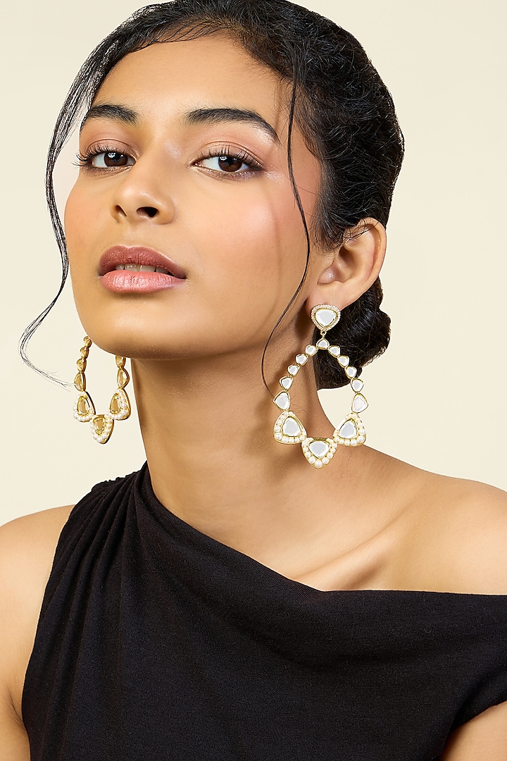 Gold Plated Pearl & Mirror Dangler Earrings by Isharya at Pernia's Pop Up Shop