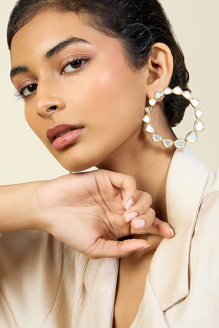 Gold Plated Mirror Stud Earrings by Isharya at Pernia's Pop Up Shop