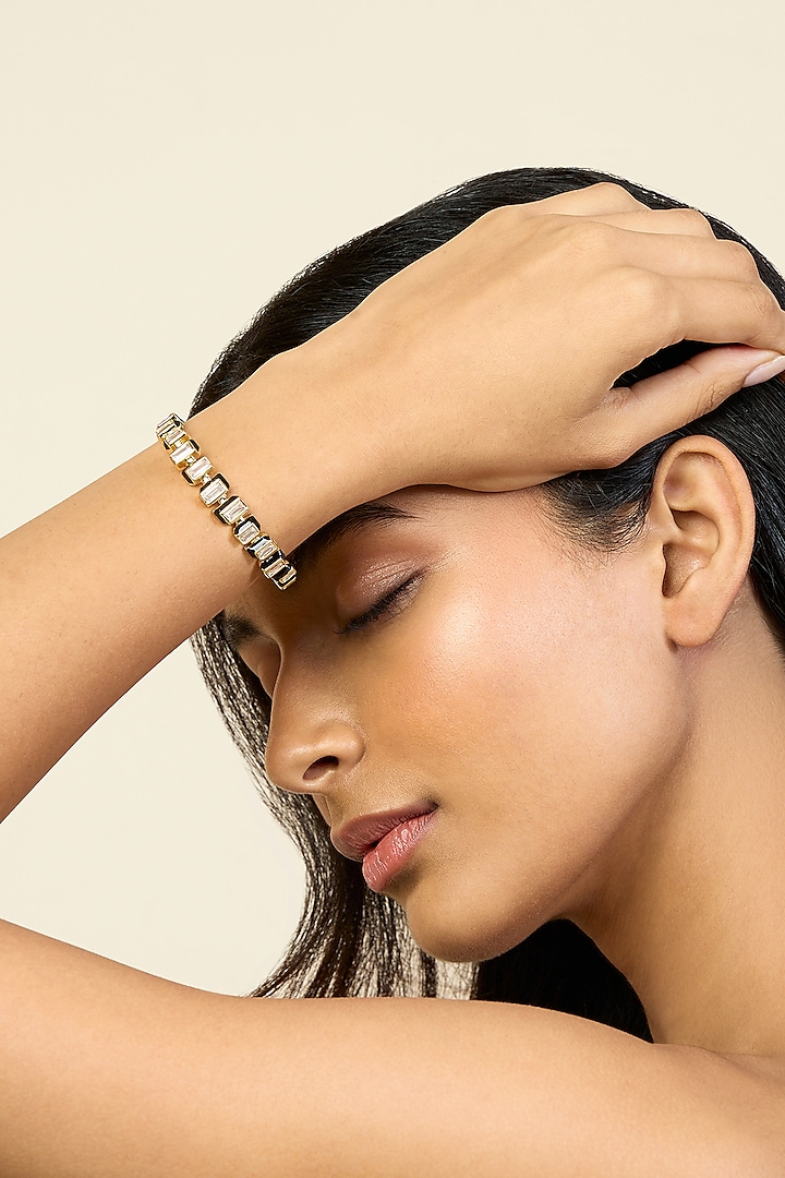 Gold Plated CZ Enameled Open Cuff by Isharya at Pernia's Pop Up Shop