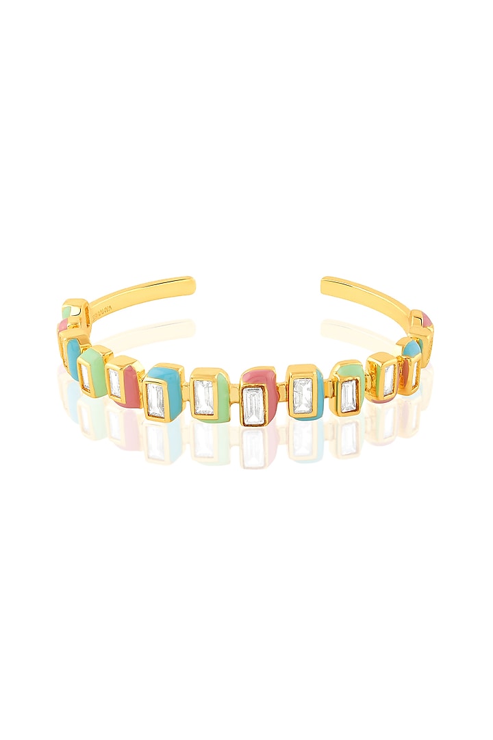 Gold Plated Multi-Colored CZ Enameled Open Cuff by Isharya at Pernia's Pop Up Shop