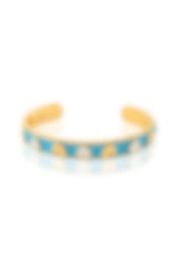 Gold Plated CZ Turquoise Enameled Lucky Charm Cuff by Isharya at Pernia's Pop Up Shop