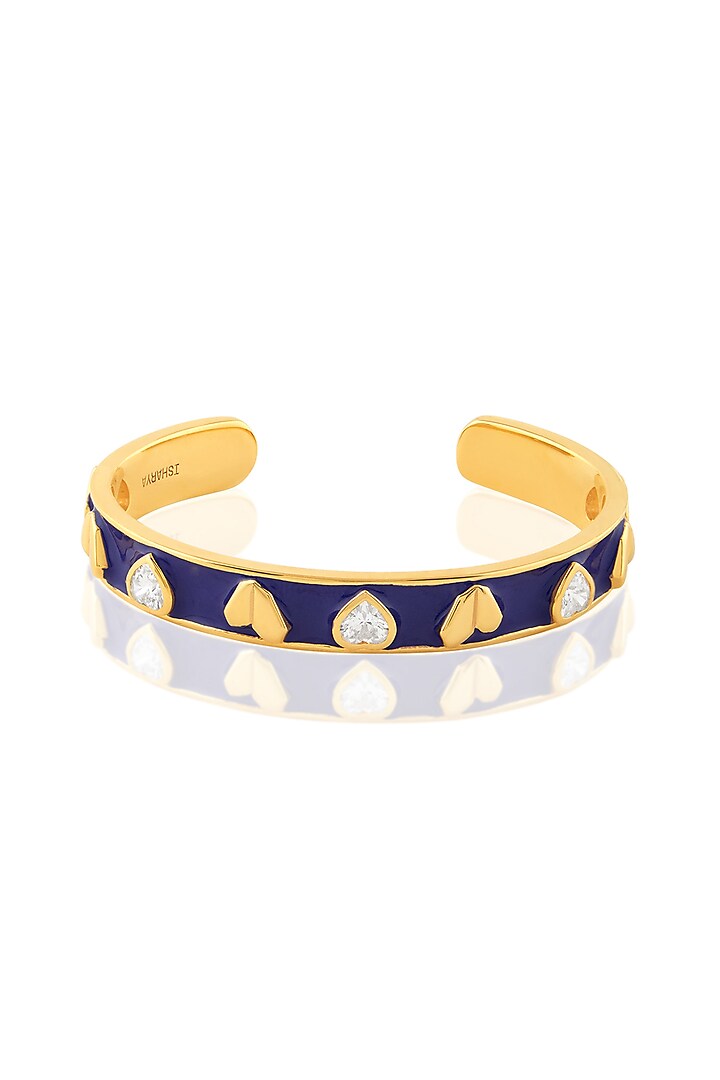 Gold Plated CZ Blue Enameled Lucky Charm Cuff by Isharya at Pernia's Pop Up Shop