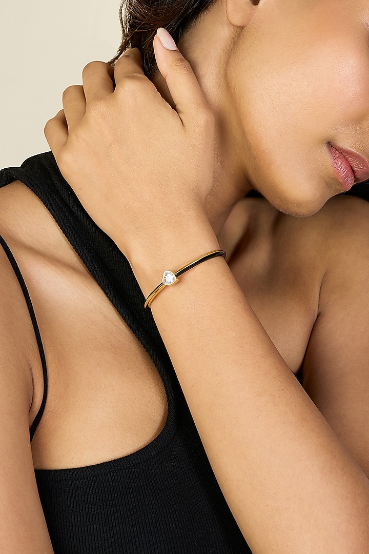 Gold Plated Blue Sweetheart Enameled Cuff by Isharya at Pernia's Pop Up Shop