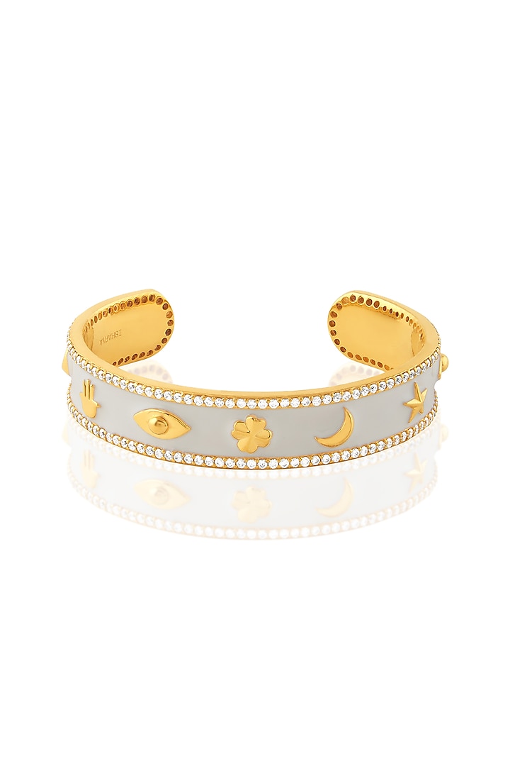 Gold Plated White Enameled Lucky Charm Cuff by Isharya at Pernia's Pop Up Shop