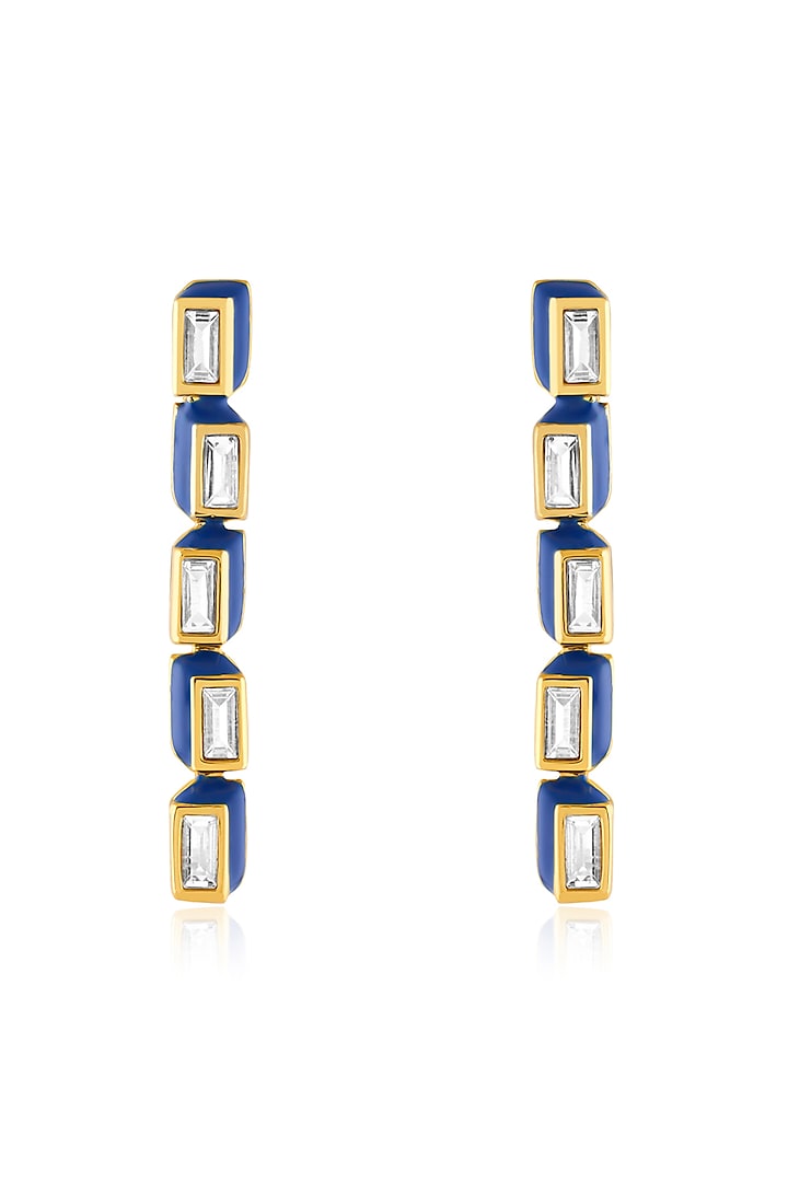 Gold Plated CZ Blue Enameled Square Hoop Earrings by Isharya at Pernia's Pop Up Shop