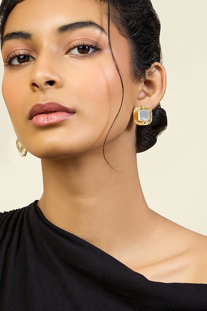 Gold Plated Resin Mirror Stud Earrings by Isharya at Pernia's Pop Up Shop