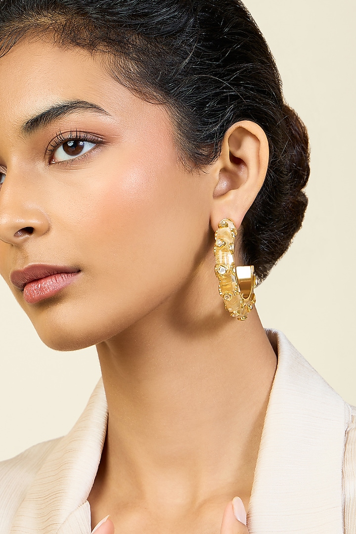 Gold Plated Mirror Statement Hoops Earrings by Isharya at Pernia's Pop Up Shop