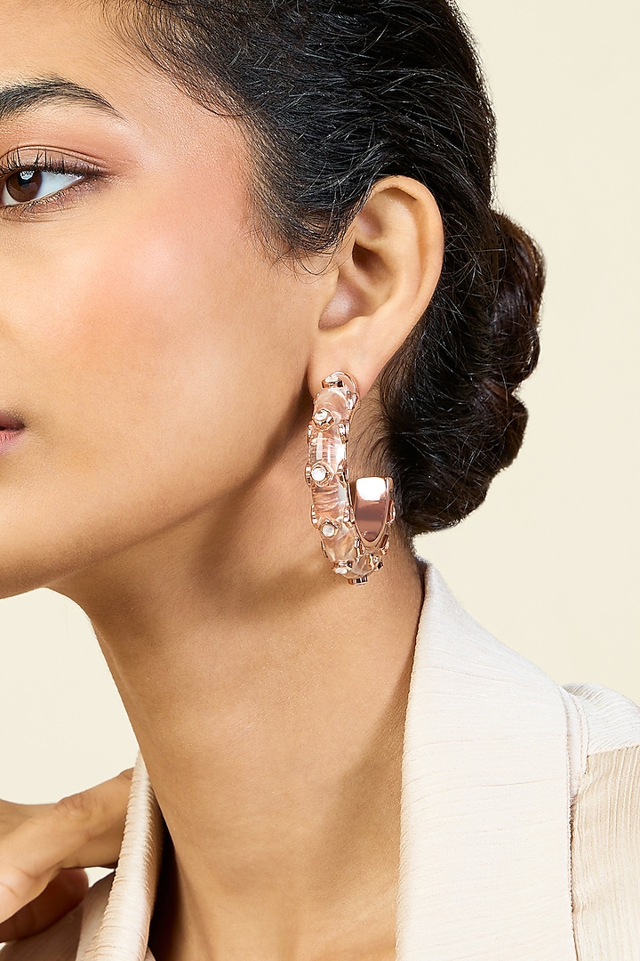 Rose Gold Plated Mirror Statement Hoops Earrings by Isharya at Pernia's Pop Up Shop