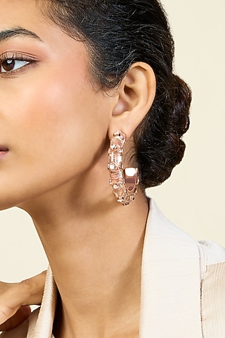 Rose Gold Plated Mirror Statement Hoops Earrings by Isharya