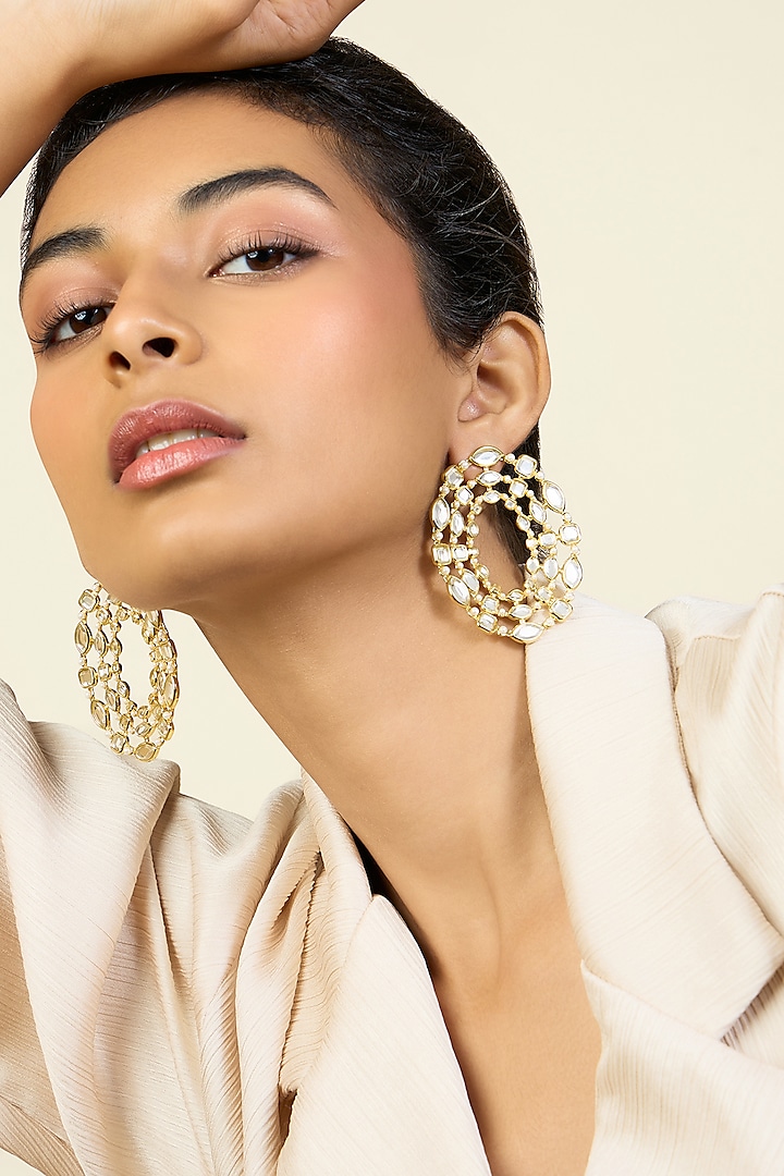 Gold Plated Pearl & Mirror Stud Earrings by Isharya at Pernia's Pop Up Shop