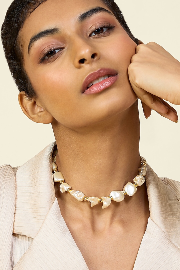 Gold Plated Pearl Collar Necklace by Isharya at Pernia's Pop Up Shop