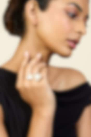 Gold Plated Pearl & CZ Stone Two-Finger Ring by Isharya at Pernia's Pop Up Shop