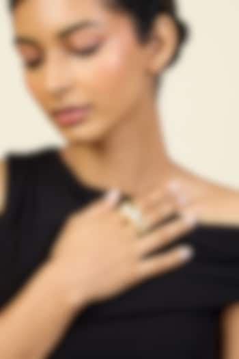 Gold Plated Pearl & CZ Stone Two-Finger Ring by Isharya at Pernia's Pop Up Shop