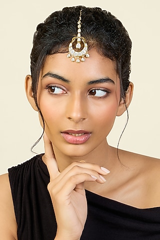 Gold Plated Mirror Chandbali Maangtikka by Isharya