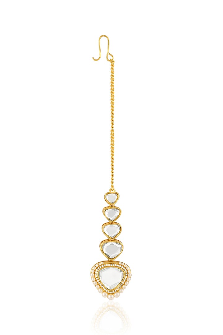 Gold Plated Mirror & Pearl Maangtikka by Isharya at Pernia's Pop Up Shop