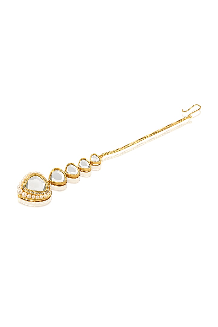 Gold Plated Mirror & Pearl Maangtikka by Isharya at Pernia's Pop Up Shop