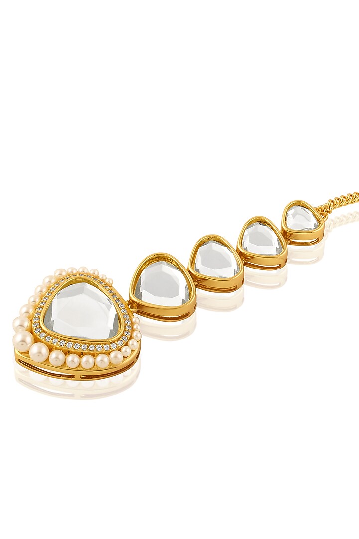 Gold Plated Mirror & Pearl Maangtikka by Isharya at Pernia's Pop Up Shop