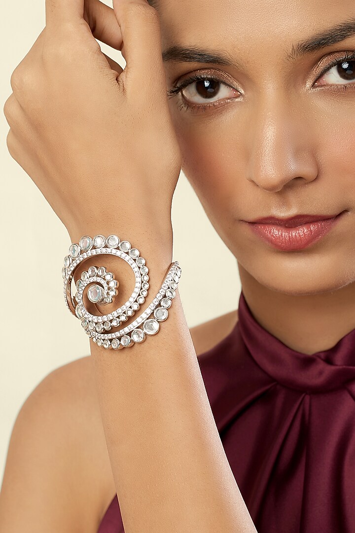 Gold Plated Mirror & Crystal Zirconia Cuff by Isharya at Pernia's Pop Up Shop