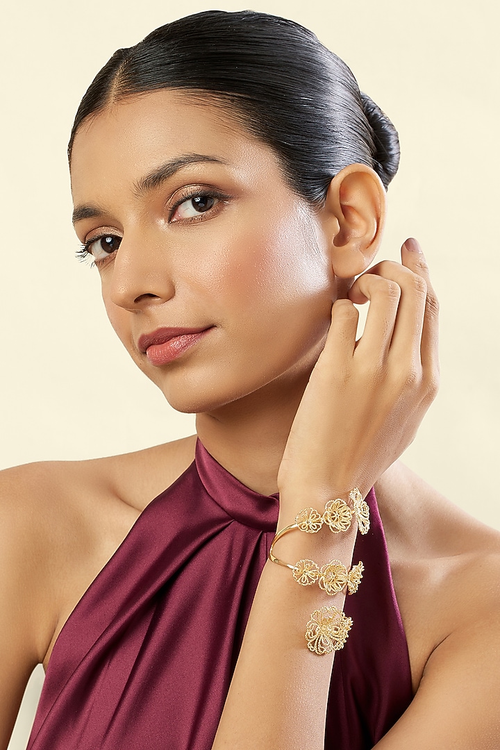 Gold Plated Mirror Work Wrap Bracelet by Isharya at Pernia's Pop Up Shop