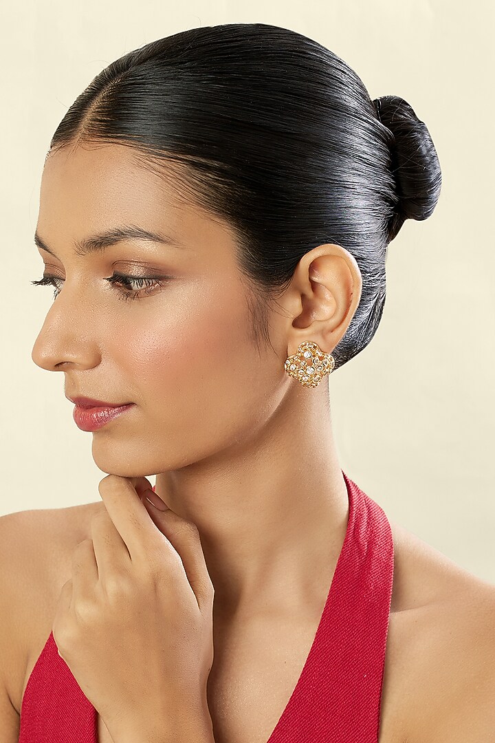 Gold Plated Crystal Zirconia & Mirror Stud Earrings by Isharya at Pernia's Pop Up Shop