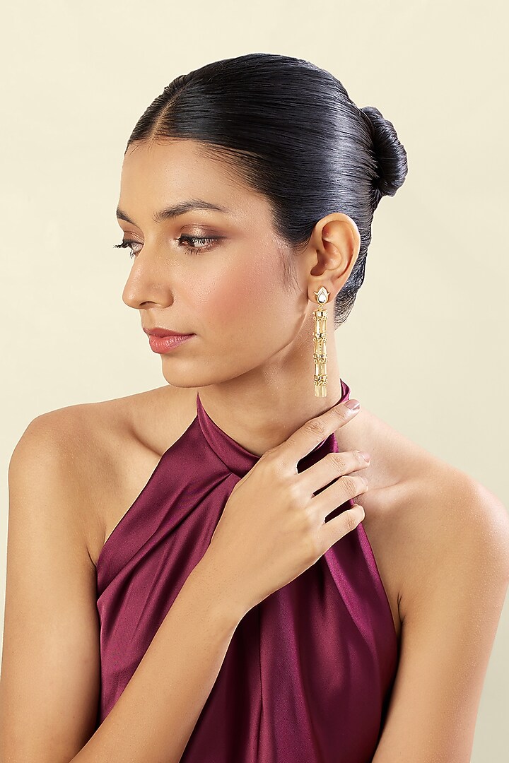 Gold Plated Mirror Dangler Earrings by Isharya at Pernia's Pop Up Shop