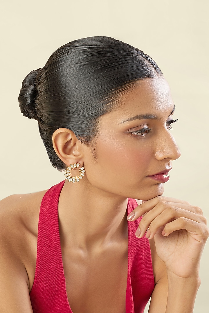 Gold Plated Hand-Cut Mirror Stud Earrings by Isharya at Pernia's Pop Up Shop