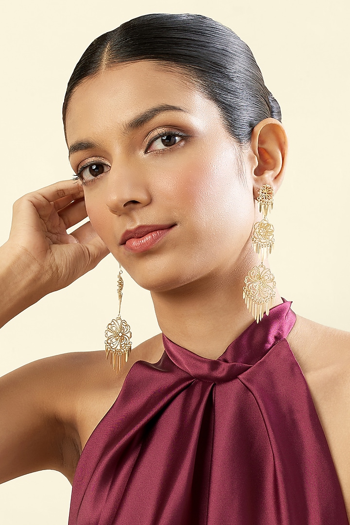 Gold Plated Filigree Dangler Earrings by Isharya at Pernia's Pop Up Shop