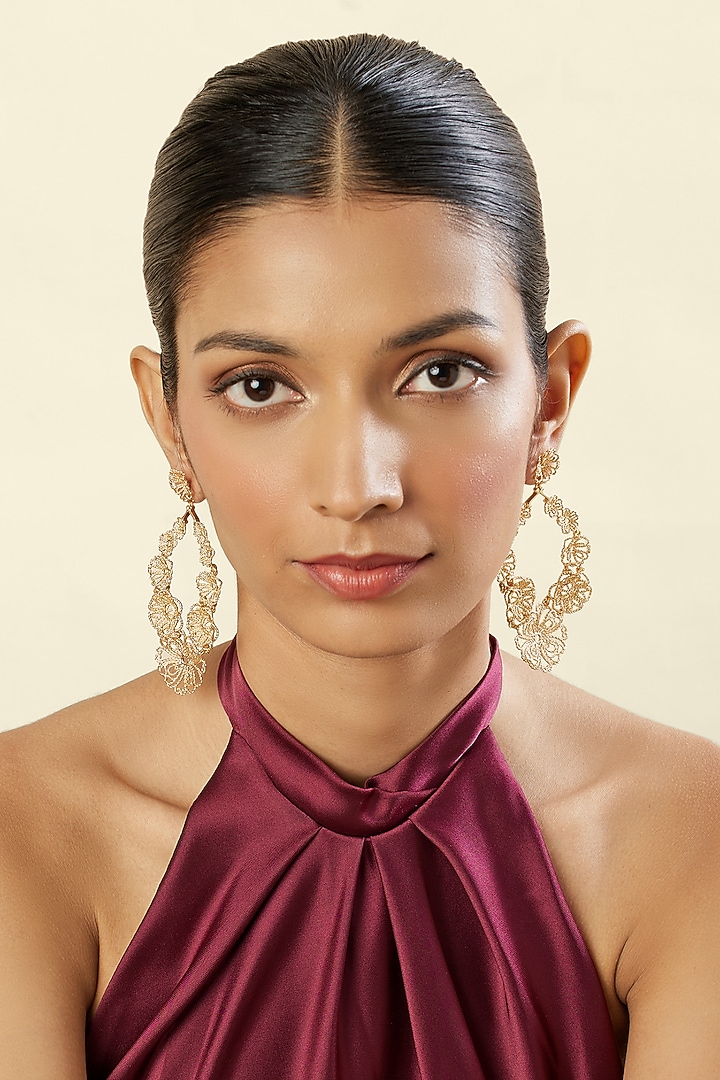 Gold Plated Mirror Filigree Drop Earrings by Isharya at Pernia's Pop Up Shop