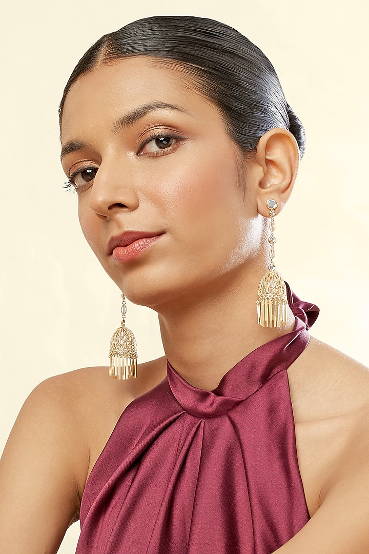 Gold Plated Hand-Cut Mirror Jhumka Earrings by Isharya at Pernia's Pop Up Shop