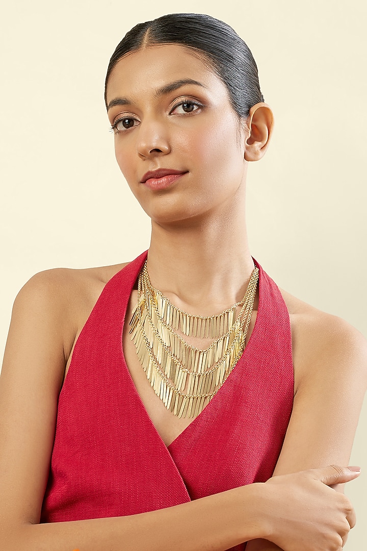 Gold Plated Hand-Cut Mirror Layered Necklace by Isharya at Pernia's Pop Up Shop
