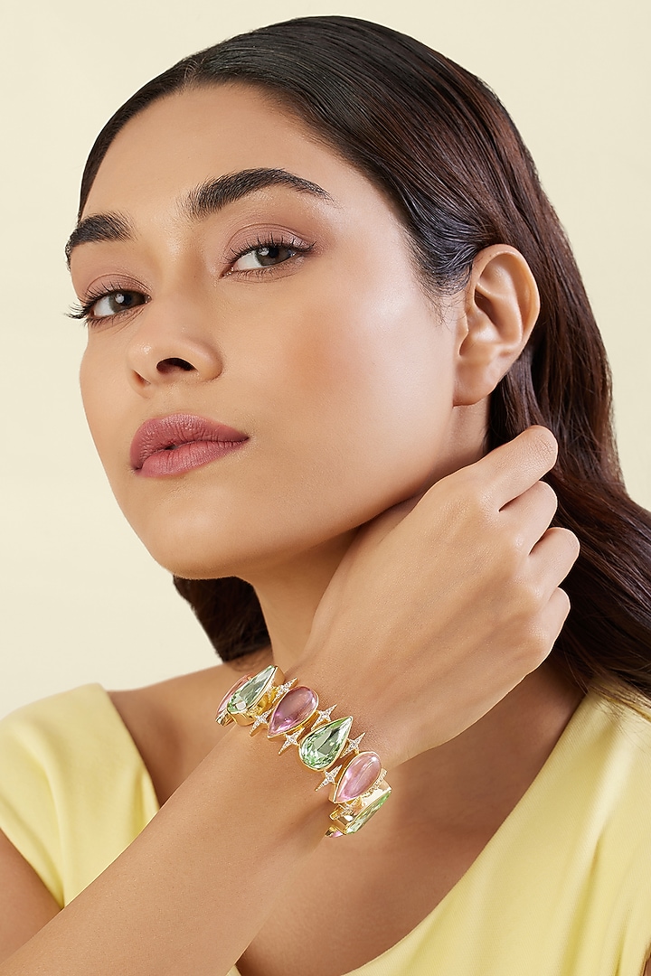 Gold Plated Multi-Colored Crystal Zircon Cuff Bracelet by Isharya at Pernia's Pop Up Shop