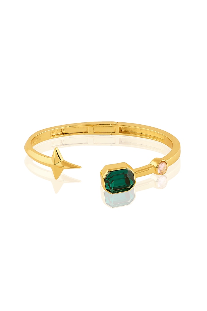 Gold Plated Crystal Zircon & Cabochon Cuff Bracelet by Isharya at Pernia's Pop Up Shop
