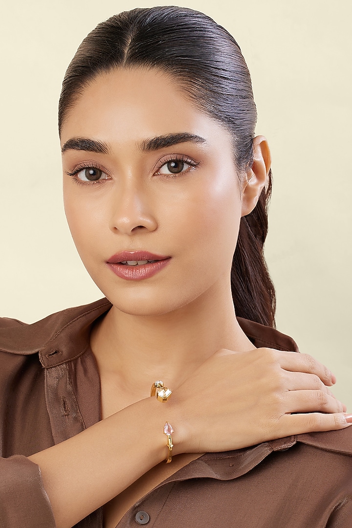 Gold Plated Crystal Zircon & Cabochon Cuff Bracelet by Isharya at Pernia's Pop Up Shop